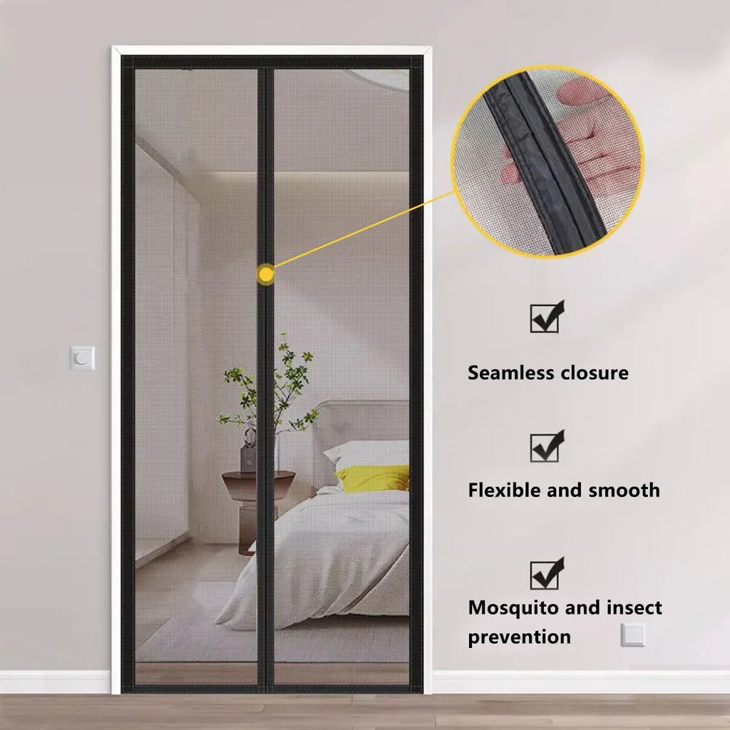 Self-Sealing Door Curtain Insect Proof Durable Mesh Screen for Home Kitchen Use - Black
