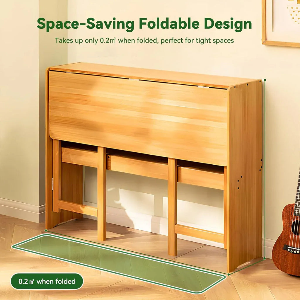 Foldable Student Desk Computer Table Space Saving Bamboo for Bedroom Study Use