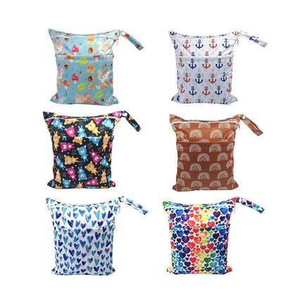 2PCS Cartoon Printed Diaper Bag Double Zipper Washable Storage Organizer - Blue Heart