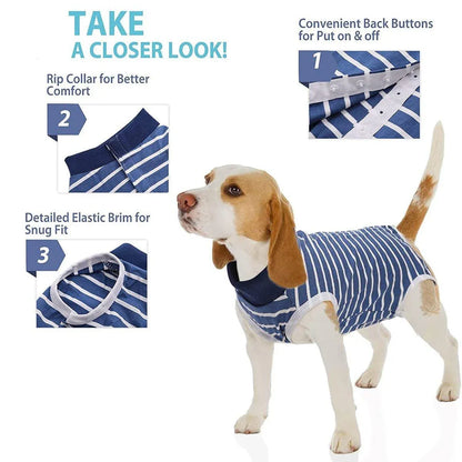 Dog Recovery Suit Anti-Lick Wound Protector Pet Clothing Post-Surgery Belly - Stripes-S