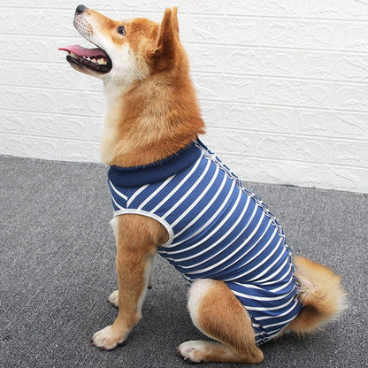 Dog Recovery Suit Anti-Lick Wound Protector Pet Clothing Post-Surgery Belly - Stripes-S