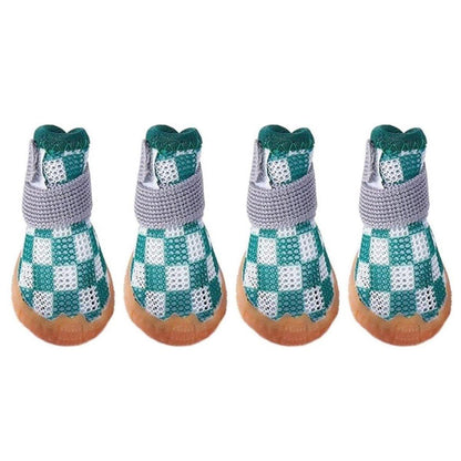 4pcs Breathable Mesh Dog Shoes Small Pets Puppy Paw Protection Summer Boots - Green-3