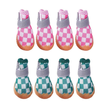 4pcs Breathable Mesh Dog Shoes Small Pets Puppy Paw Protection Summer Boots - Green-4