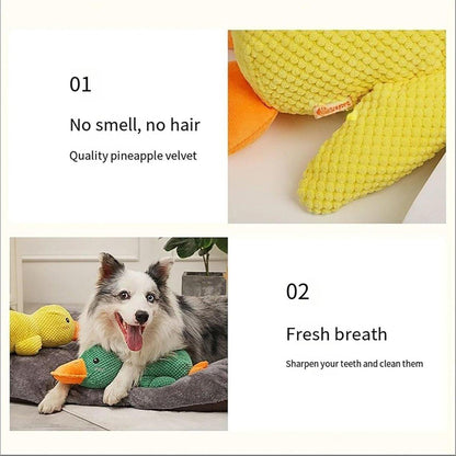 Plush Cartoon Duck Dog Toy Interactive Squeaky Pet Toy Durable Fun Chew Toy - Yellow