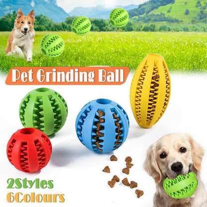 Dog Chew Toy Rubber Ball Treat Dispenser Dental Cleaning Training Play Ball - Yellow Rugby (11.5CM)