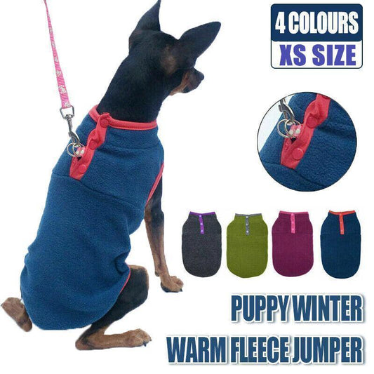 XS Pet Dog Puppy Winter Warm Fleece Jumper Vest Coat Jacket Apparel Clothes - Blue