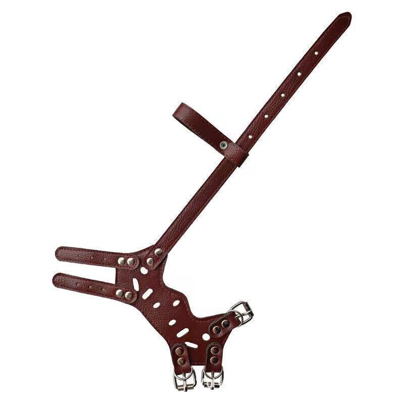 Adjustable Leather Pet Dog Mask Mouth Muzzle Anti Barking Bite Stop Chewing Brown - L