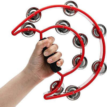 Double Half Moon Tambourine Handheld Musical Percussion Instrument Bell Drum - Blue