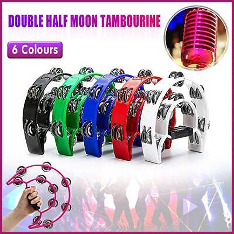 Double Half Moon Tambourine Handheld Musical Percussion Instrument Bell Drum - Green