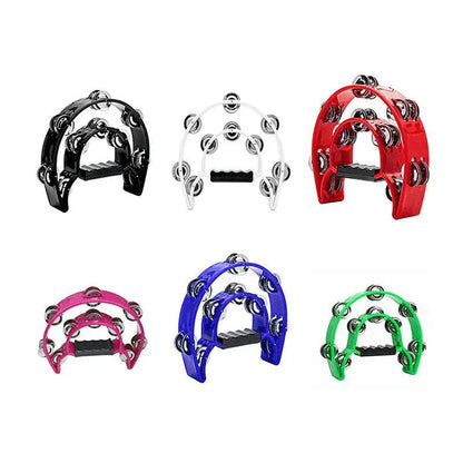 Double Half Moon Tambourine Handheld Musical Percussion Instrument Bell Drum - Pink
