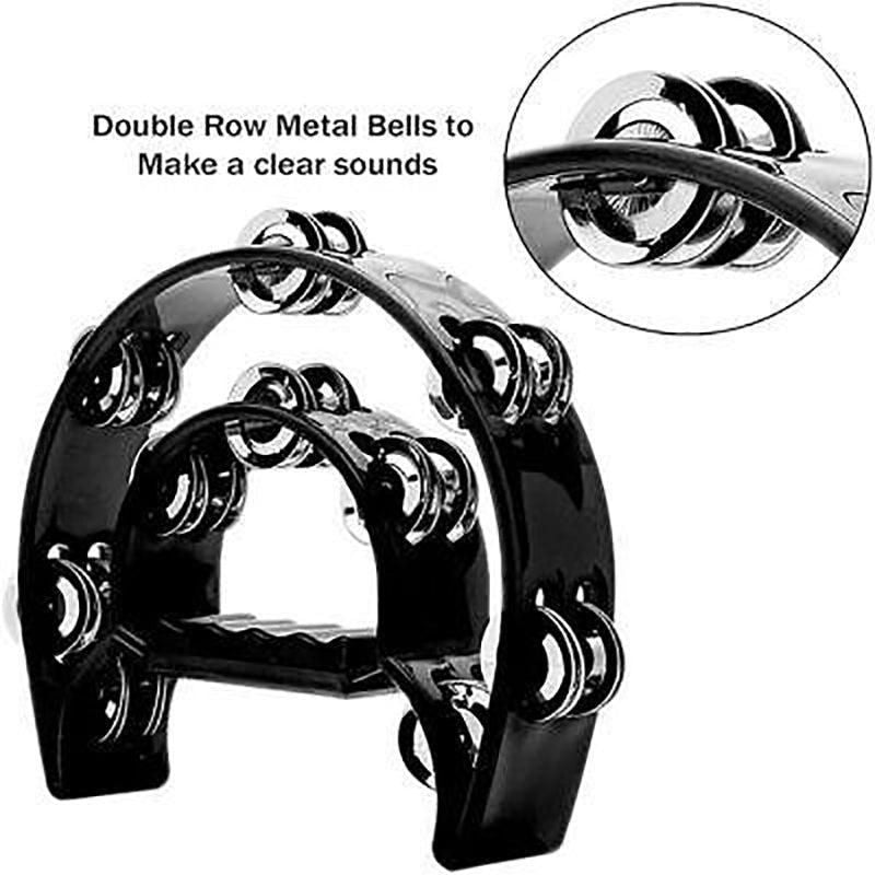 Double Half Moon Tambourine Handheld Musical Percussion Instrument Bell Drum - Pink