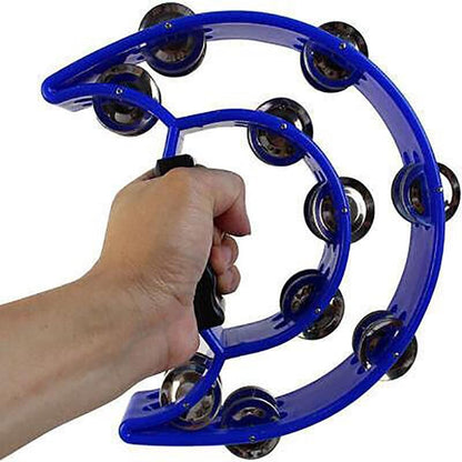 Double Half Moon Tambourine Handheld Musical Percussion Instrument Bell Drum - Pink