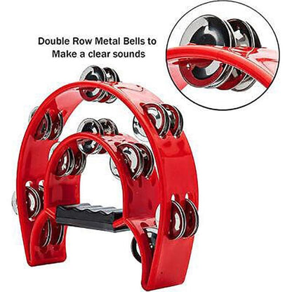 Double Half Moon Tambourine Handheld Musical Percussion Instrument Bell Drum - Pink