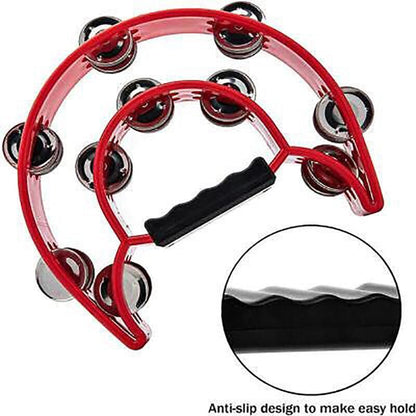 Double Half Moon Tambourine Handheld Musical Percussion Instrument Bell Drum - Pink