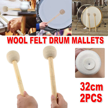 2pcs Felt Drumsticks Gong Mallets Soft Hammer Drum Accessories Percussion Tools