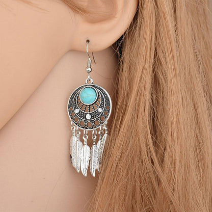 Bohemian Dreamcatcher Tassel Earrings Handmade Fashion Jewellery for Women Gifts - Silver