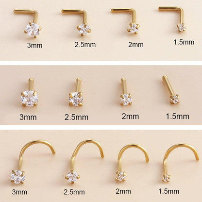 Stainless Steel Nosepiece with Gold Nose Stud Stylish Piercing Jewellery Women - L-Shaped Rod-3mm