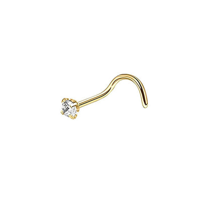 Stainless Steel Nosepiece with Gold Nose Stud Stylish Piercing Jewellery Women - L-Shaped Rod-3mm
