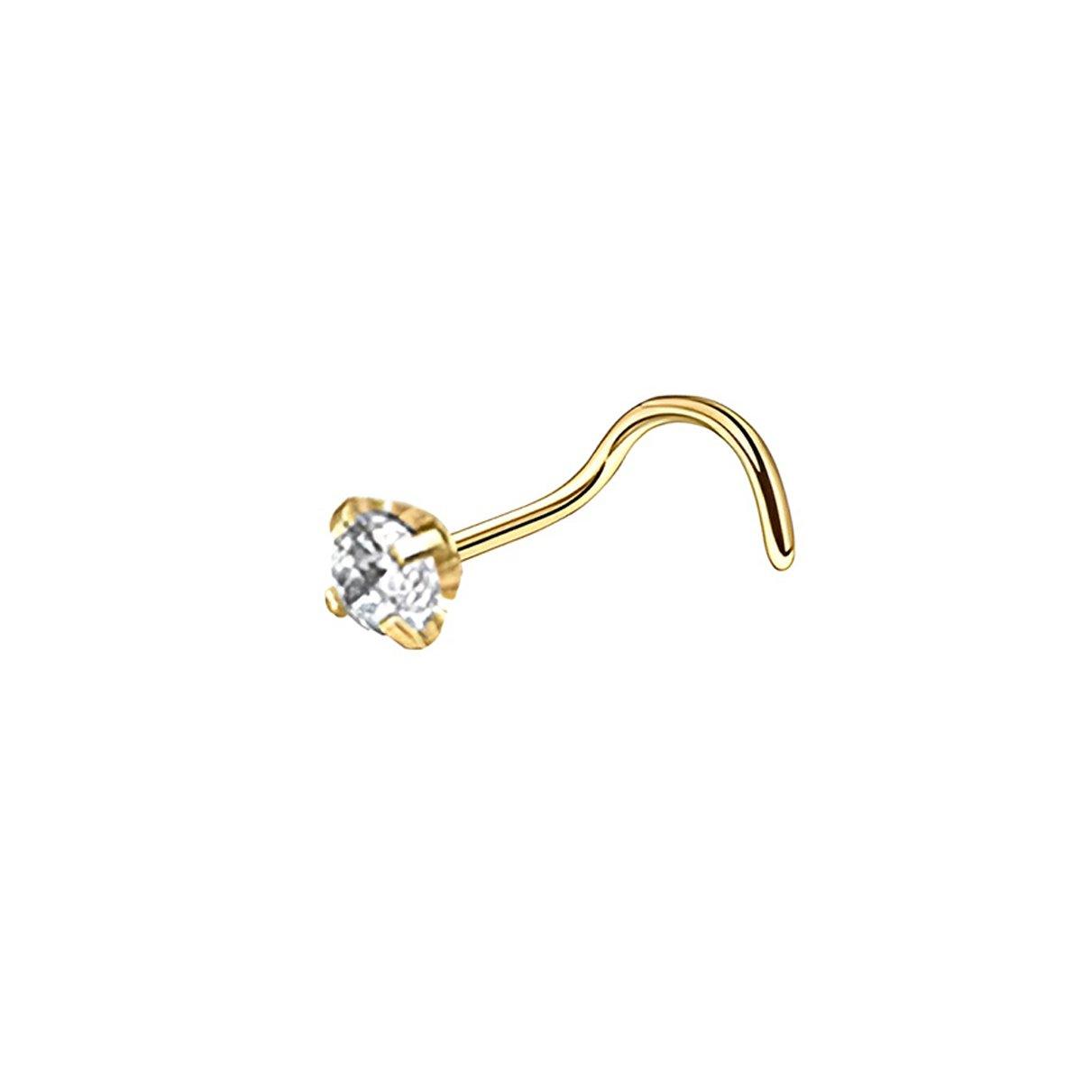 Stainless Steel Nosepiece with Gold Nose Stud Stylish Piercing Jewellery Women - S-Shaped Rod-2mm