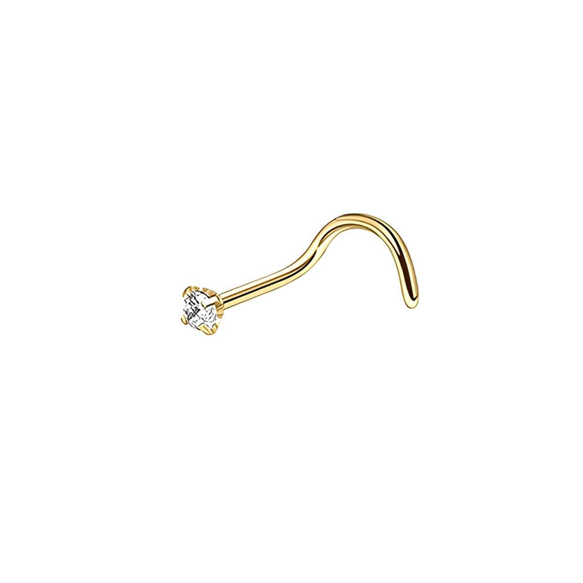 Stainless Steel Nosepiece with Gold Nose Stud Stylish Piercing Jewellery Women - S-Shaped Rod-2.5mm