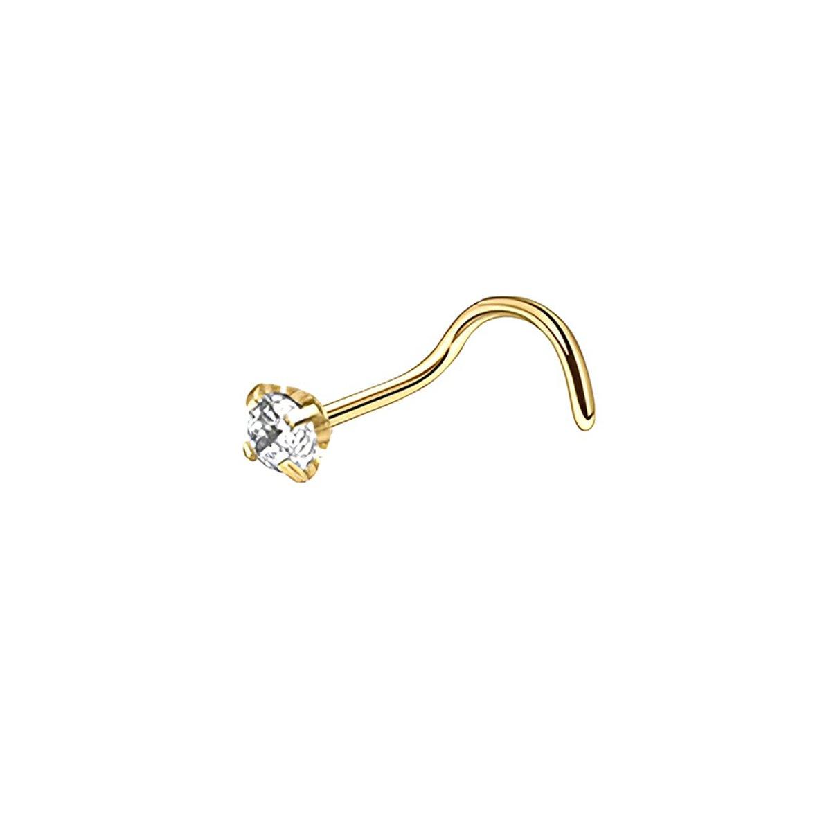 Stainless Steel Nosepiece with Gold Nose Stud Stylish Piercing Jewellery Women - S-Shaped Rod-2.5mm