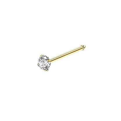 Stainless Steel Nosepiece with Gold Nose Stud Stylish Piercing Jewellery Women - Straight Rod-2mm