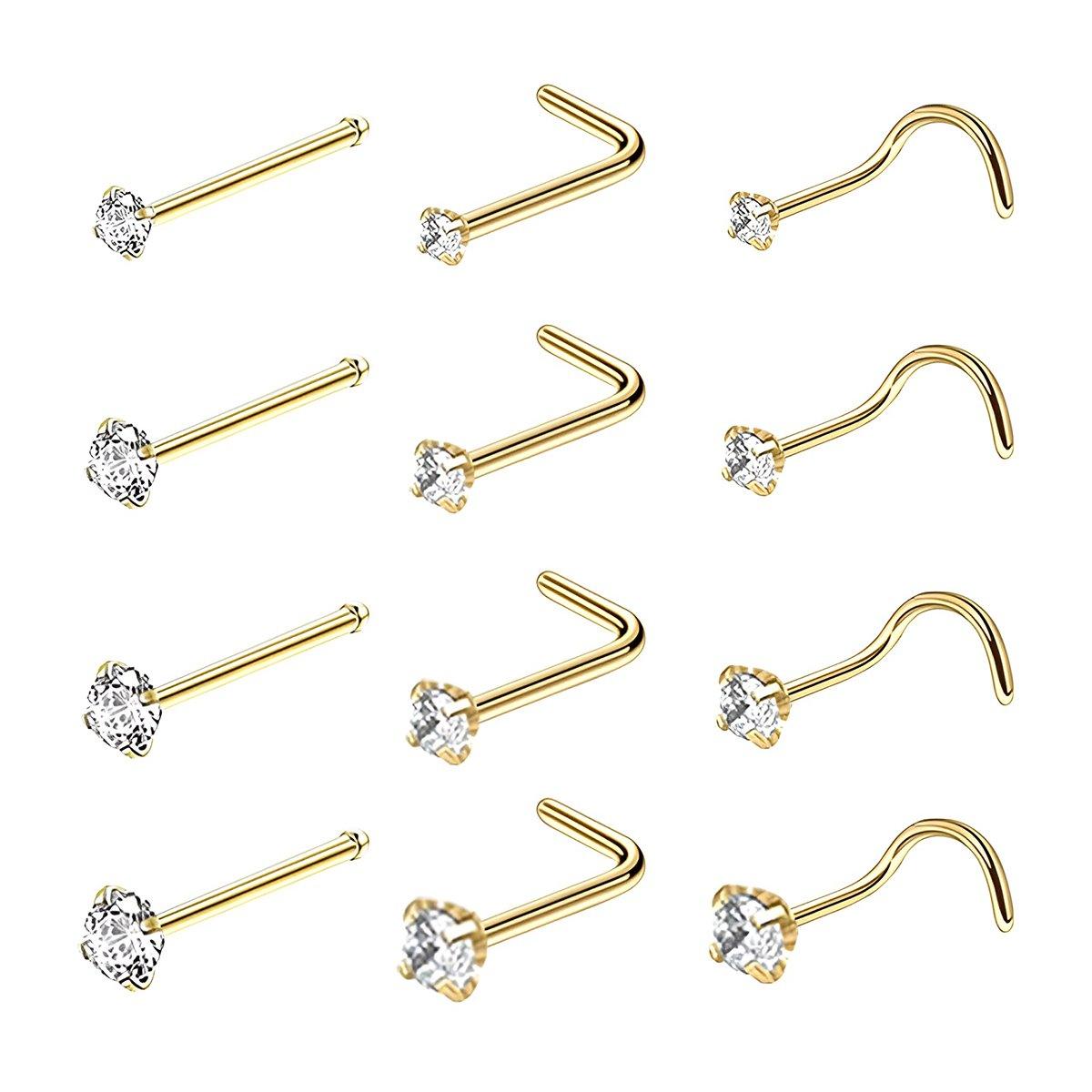 Stainless Steel Nosepiece with Gold Nose Stud Stylish Piercing Jewellery Women - Straight Rod-2.5mm