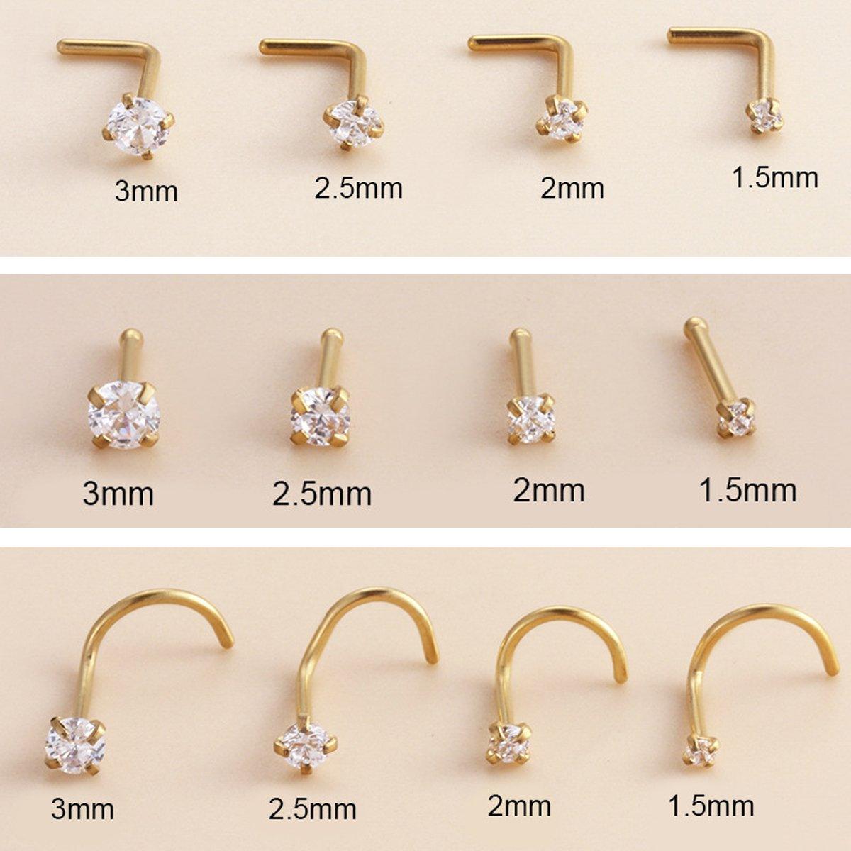 Stainless Steel Nosepiece with Gold Nose Stud Stylish Piercing Jewellery Women - Straight Rod-3mm