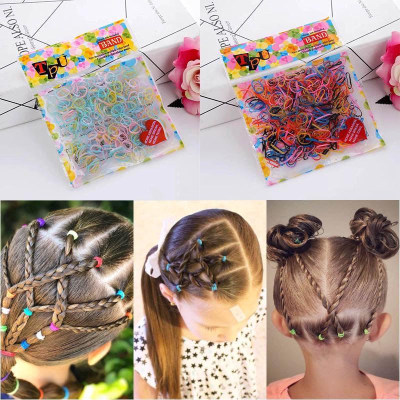 400pcs Small Elastic Rubber Band Hair Ties Multi Colour Black Ponytail Holders - Colourful
