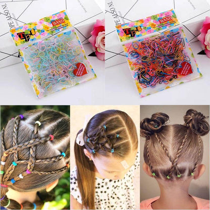400pcs Small Elastic Rubber Band Hair Ties Multi Colour Black Ponytail Holders - Colourful