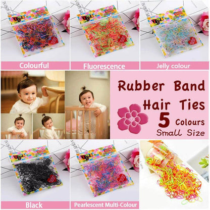 400pcs Small Elastic Rubber Band Hair Ties Multi Colour Black Ponytail Holders - Fluorescence