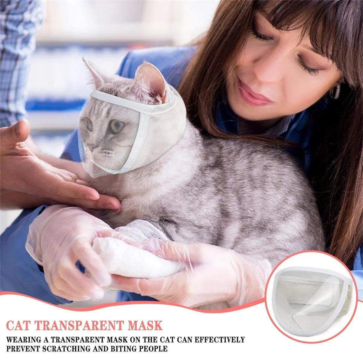 Breathable Pet Headgear Clear Cat Dog Mask Anti Bite Scratch Protective Gear - M