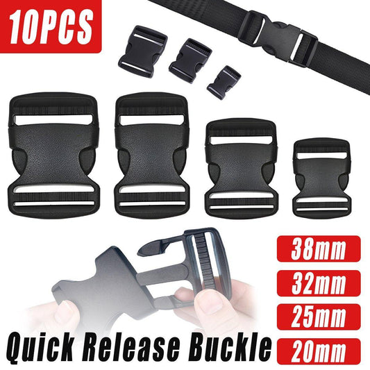 10pcs Black Plastic Buckle Clips for School Bag Backpack Strap Multifunctional - 32mm