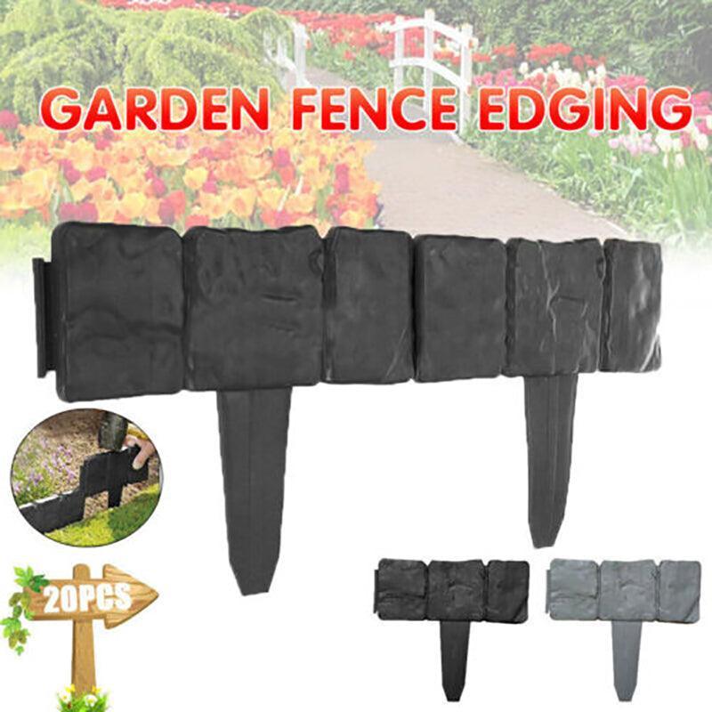 20pcs Garden Fence Edging Plastic Lawn Border for Outdoor Yard Flower Bed - Black