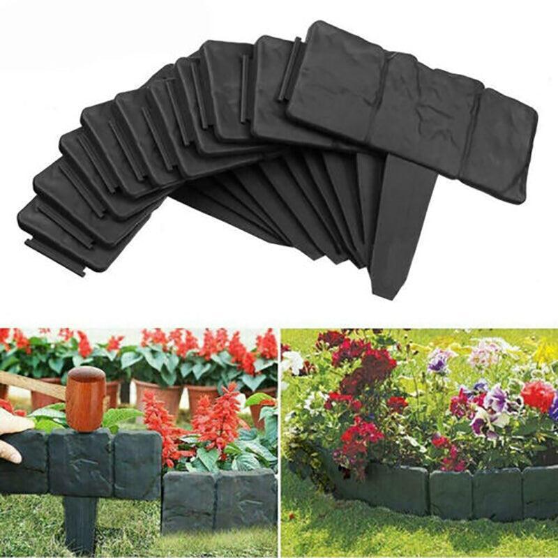 20pcs Garden Fence Edging Plastic Lawn Border for Outdoor Yard Flower Bed - Grey