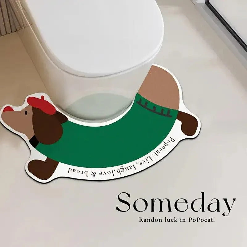 Dachshund U Shaped Floor Mats Non Slip Dirt Resistant Foot Mats for Toilet Home - Green