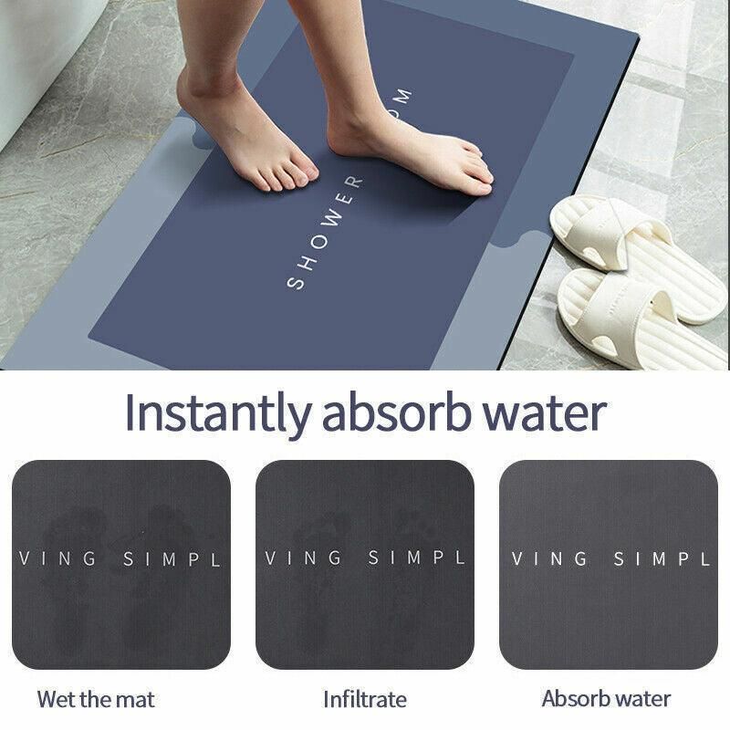 50x80CM Super Absorbent Floor Mat Soft Quick-Drying Non-Slip Diatom Mud Bath - Blue-Oval