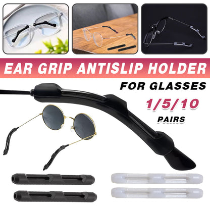 Silicone Eyeglasses Temple Hook Anti Slip Ear Grip Tips Holder for Glasses Spectacles - Transparent 2pairs