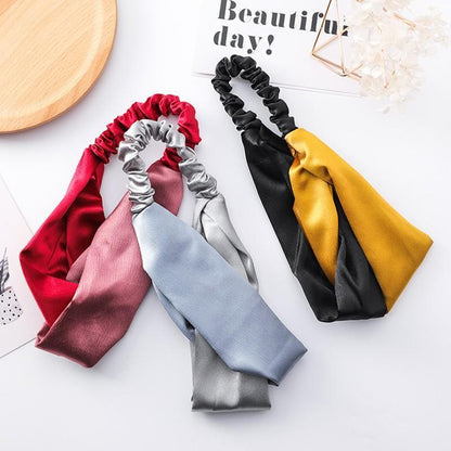 Women Chiffon Floral Print Headband Fashion Bohemian Elastic Cross Hair Bands - A-Green