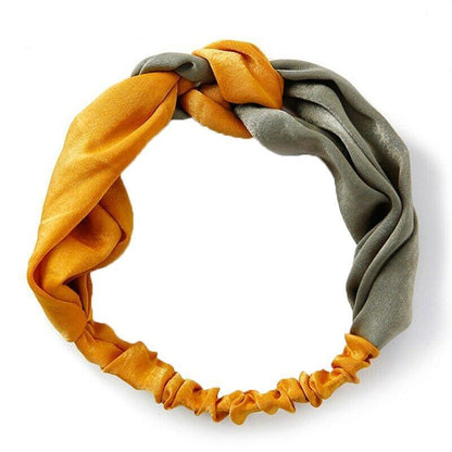Women Chiffon Floral Print Headband Fashion Bohemian Elastic Cross Hair Bands - A-Green