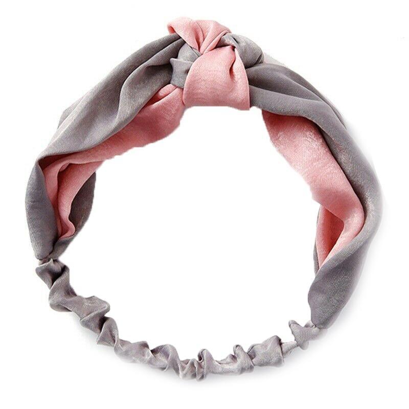 Women Chiffon Floral Print Headband Fashion Bohemian Elastic Cross Hair Bands - Pink