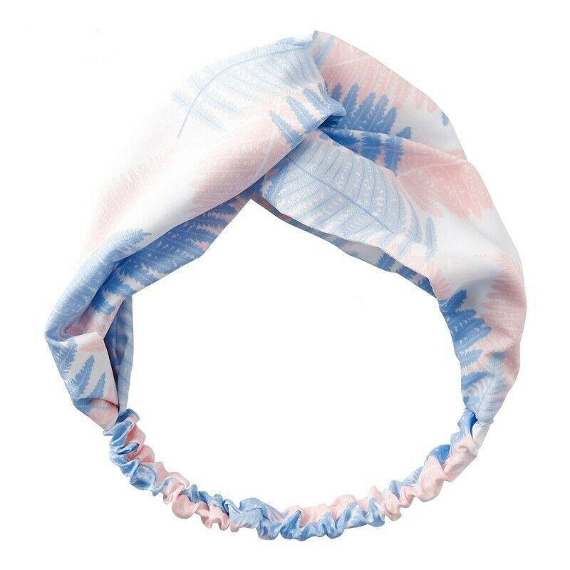 Women Chiffon Floral Print Headband Fashion Bohemian Elastic Cross Hair Bands - Pink