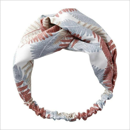 Women Chiffon Floral Print Headband Fashion Bohemian Elastic Cross Hair Bands - Pink