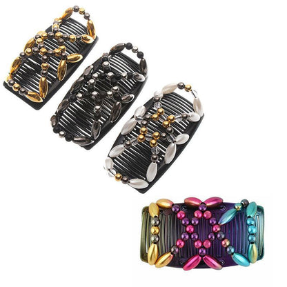 Beaded Stretchy Easy Magic Hair Comb Elastic Double Hair Clip Hair Accessories - Black