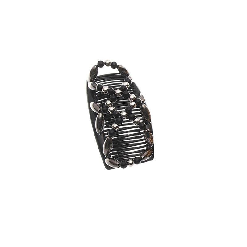 Beaded Stretchy Easy Magic Hair Comb Elastic Double Hair Clip Hair Accessories - Black