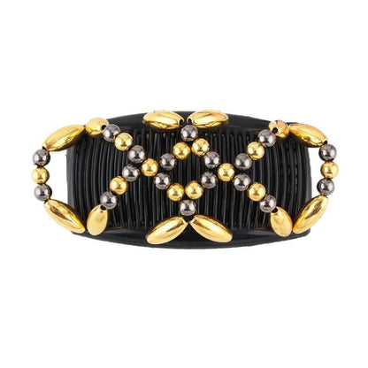 Beaded Stretchy Easy Magic Hair Comb Elastic Double Hair Clip Hair Accessories - Black