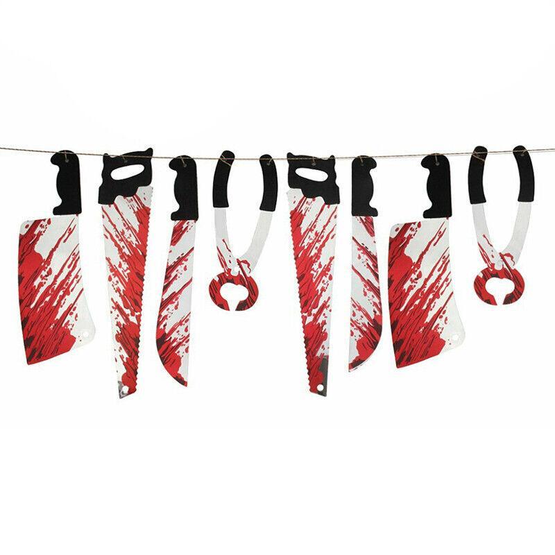 8Pcs Hanging Bloody Weapons Halloween Horror Props Garland Banner Decoration Au