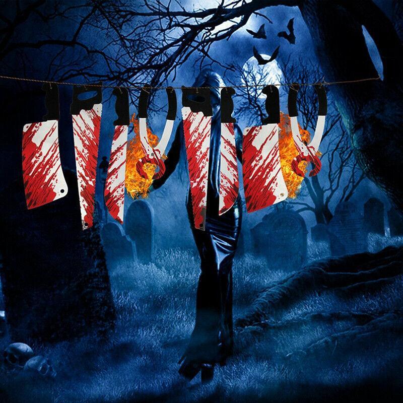8Pcs Hanging Bloody Weapons Halloween Horror Props Garland Banner Decoration Au
