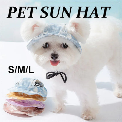 Adjustable Pet Hat with Cute Leaky Ears Sunscreen Fisherman Hat Four Seasons Use - Orange Red - M