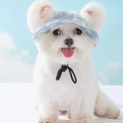 Adjustable Pet Hat with Cute Leaky Ears Sunscreen Fisherman Hat Four Seasons Use - Orange Red - M